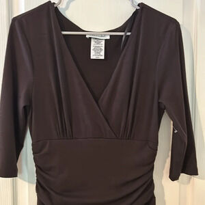 Connected Women’s Brown Midi dress V-neck 3/4 sleeves flowy/flattering Vintage